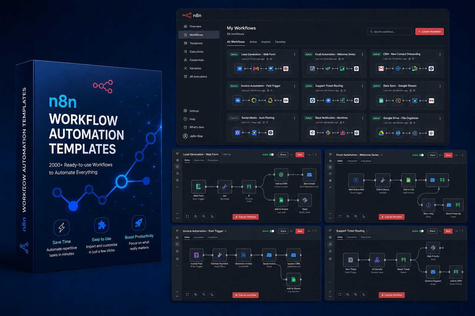 FlowStack product preview — Workflow library grid