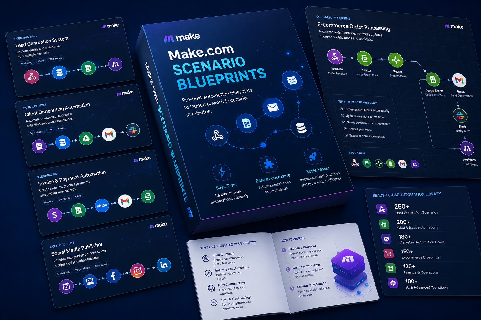 FlowStack product preview — Make.com scenario